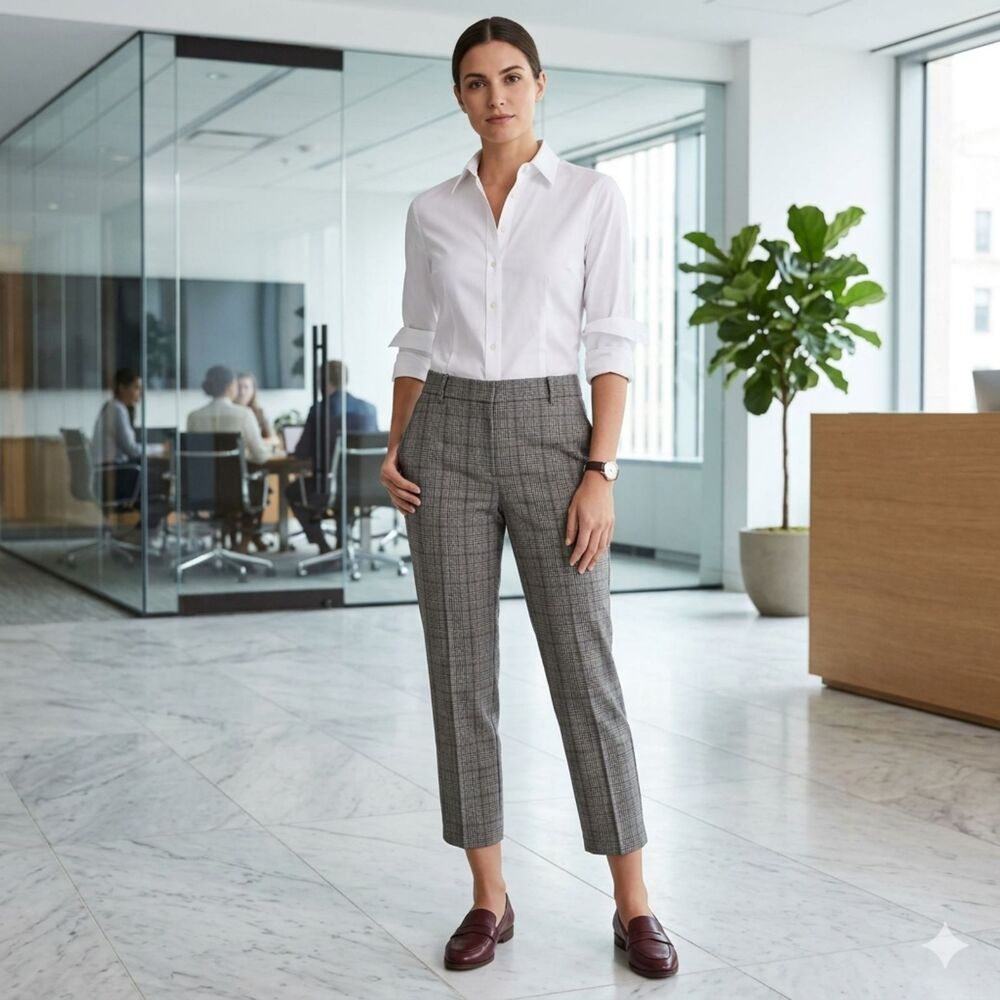 Theory Treeca 2 Maple Traceable Wool Pants 14 Gray Plaid Tapered Crop Trousers - Picture 14 of 14